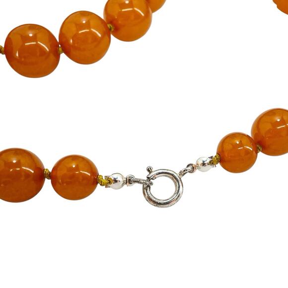 Golden Orange Baltic Amber Beads 24” 57g USSR Origin Restrung W Silver Clasp - Picture 4 of 12